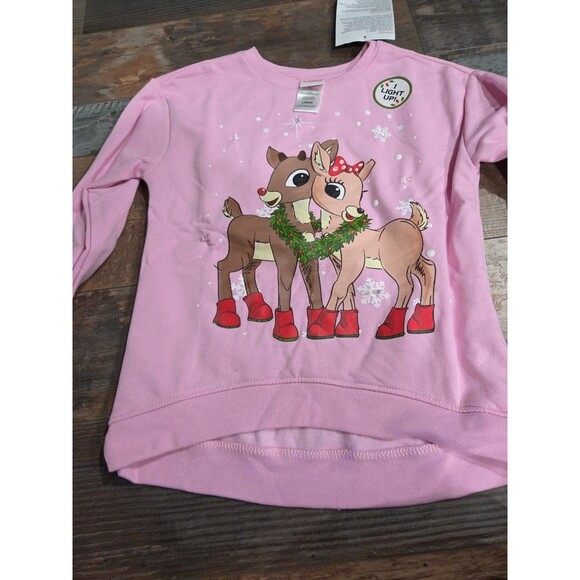 New X Large Rudolph Red Nosed Reindeer Pink Girls Christmas Sweatshirt Light Up. - Picture 6 of 10